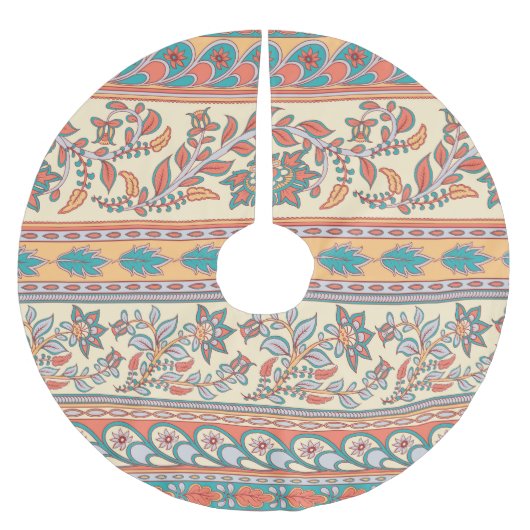 インディアン縁どフローラシームレスパターン ブラッシュドポリエステルツリースカート (正面)