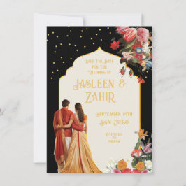 インディアン花嫁と花婿の日付の保存 招待状