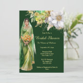 インディアン花嫁になる緑の金ゴールド花の植物性 招待状 (スタンド正面)