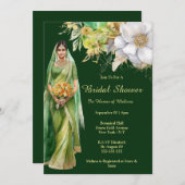 インディアン花嫁になる緑の金ゴールド花の植物性 招待状 (正面/裏面)