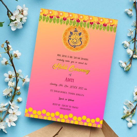 インディアン花嫁ハルディ式ヒンズー教夫婦フローラ 招待状