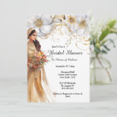 インディアン花嫁ホワイト金ゴールド花ブライダル 招待状 (スタンド正面)