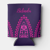 インディアン装飾模様ピンク紫カスタム色 缶クーラー (正面)