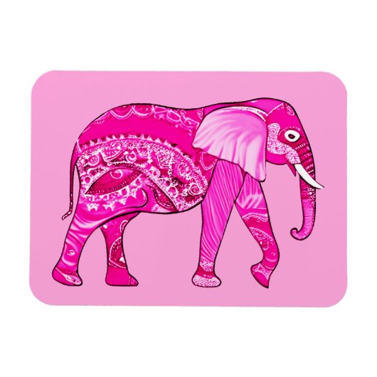 インディアン象の明るい赤紫色ピンクアラベスクパター マグネット (横)