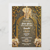 インディアン象グリーン金ゴールド高級ブライダルシャワー 招待状 (正面)