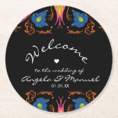 インディアン象フローラブラック結婚ズ ラウンドペーパーコースター (正面)