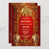 インディアン象ブルゴーニュ金ゴールド王室のブライダルシャワー 招待状 (正面/裏面)