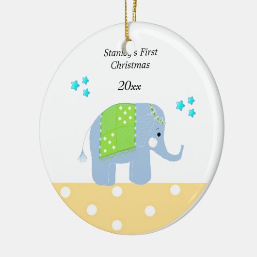 インディアン象ベビー初めてのクリスマス セラミックオーナメント (左)
