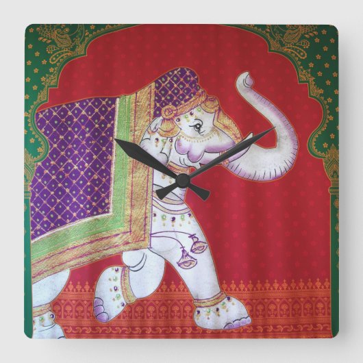 インディアン象時計 スクエア壁時計 (正面)