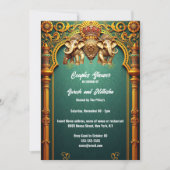インディアン象王室のティール(緑がかった色)金ゴールドカップルのシャワー 招待状 (正面)