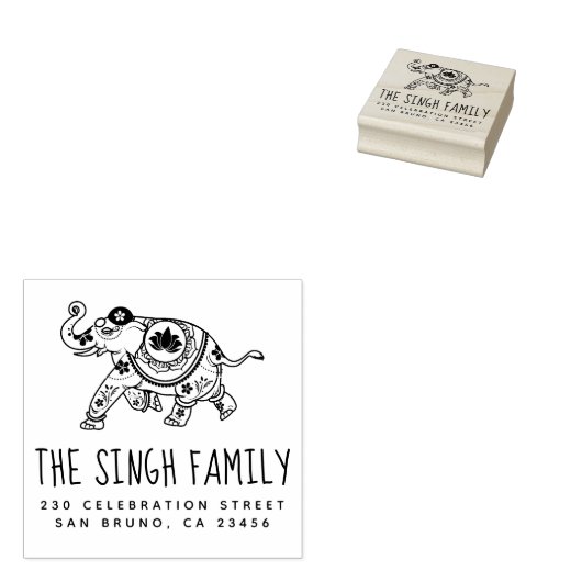 インディアン象 |名前をカスタムすると差出人住所 ラバースタンプ (押印)