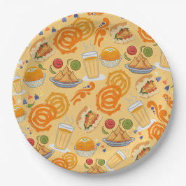 インディアン通りフードパターンカラフルフェスティバルチャイ ペーパープレート