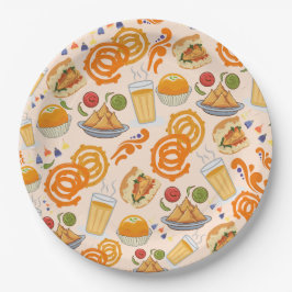 インディアン通りフードパターンカラフルフェスティバルチャイ ペーパープレート