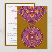 インディアン金ゴールドとピンクディスクの結婚式招待状 招待状 (正面/裏面)