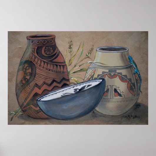 インディアン陶芸デザインポスター、ニュートラルアース ポスター (正面)