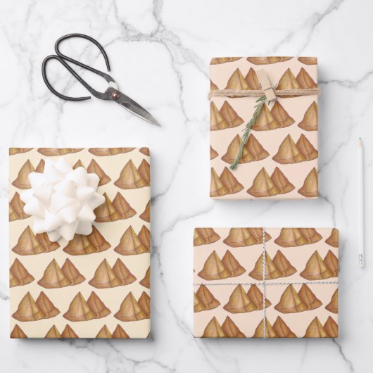 インディアン食品ベジタリアン料理揚げサモザペストリー ラッピングペーパーシート (正面)