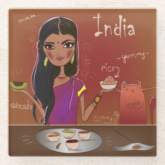 インディアン食品 ガラスコースター (正面)