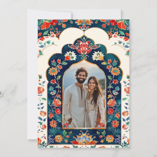 インディアン鮮やかフォークアートエレファントクリームズ結婚ーズ セーブザデート (裏面)