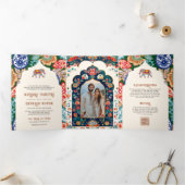 インディアン鮮やかフォークアートエレファントクリームズ結婚ーズ 三つ折り招待状 (内部)