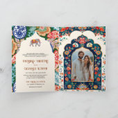 インディアン鮮やかフォークアートエレファントクリームズ結婚ーズ 招待状 (内部)