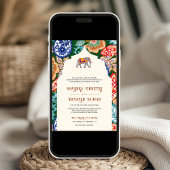 インディアン鮮やかフォークアートエレファントクリームズ結婚ーズ 招待状