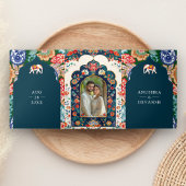 インディアン鮮やかフォークアートエレファントダークブルー結婚ズ 三つ折り招待状