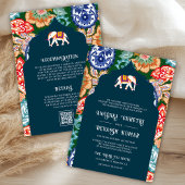 インディアン鮮やかフォークアートエレファントダークブルー結婚ズ 招待状