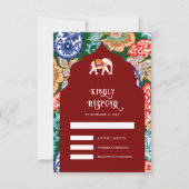 インディアン鮮やかフォークアートエレファントダークレッド結婚ズ 出欠カード (正面)