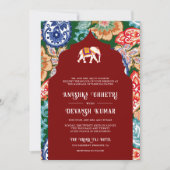 インディアン鮮やかフォークアートエレファントダークレッド結婚ズ 招待状 (正面)