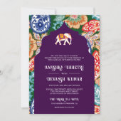インディアン鮮やかフォークアートエレファントナス結婚ズ 招待状 (正面)