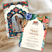 インディアン鮮やかフォークアートエレファントブライダルシャワー 招待状