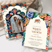 インディアン鮮やかフォークアートエレファントブライダルシャワー 招待状