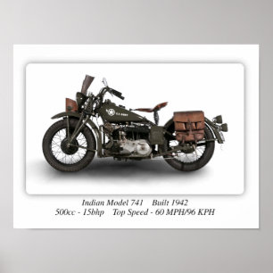 インディアン741第2次世界大戦モデルバイク – A3 ポスター