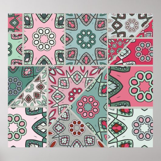 インディアン アラビック パッチワーク キルト ヴィンテージ ポスター (正面)