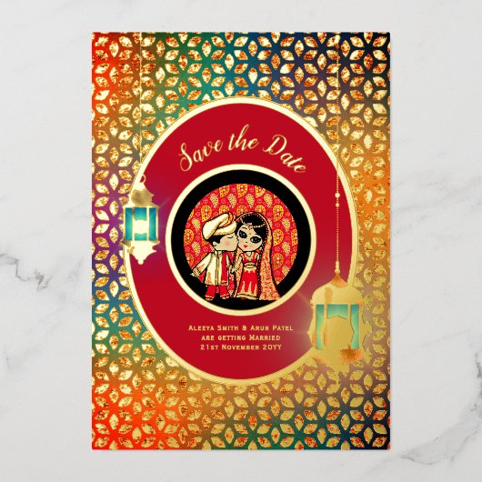 インディアン カップル 本物の金箔がとってもキュートな セーブ・ザ・デート フォイル I 箔招待状 (正面)
