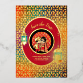 インディアン カップル 本物の金箔がとってもキュートな セーブ・ザ・デート 金箔 I 箔招待状 (正面)