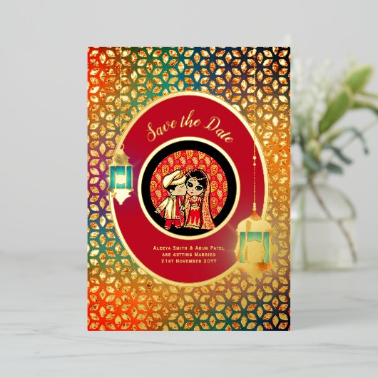 インディアン カップル 本物の金箔がとってもキュートな セーブ・ザ・デート 金箔 I 箔招待状 (立ち正面)