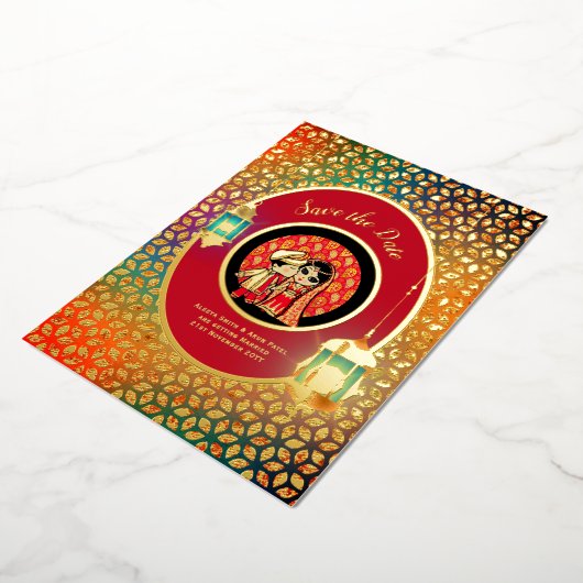 インディアン カップル 本物の金箔がとってもキュートな セーブ・ザ・デート 金箔 I 箔招待状 (回転した状態)