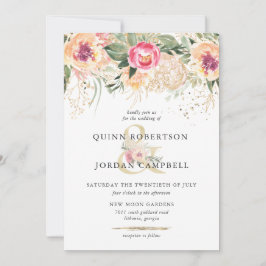 インディアン・サマー | 水彩画のピンクの芍薬 ウェディング 招待状