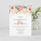 インディアン・サマー | 水彩画のピンクの芍薬 ウェディング 招待状 (スタンド正面)