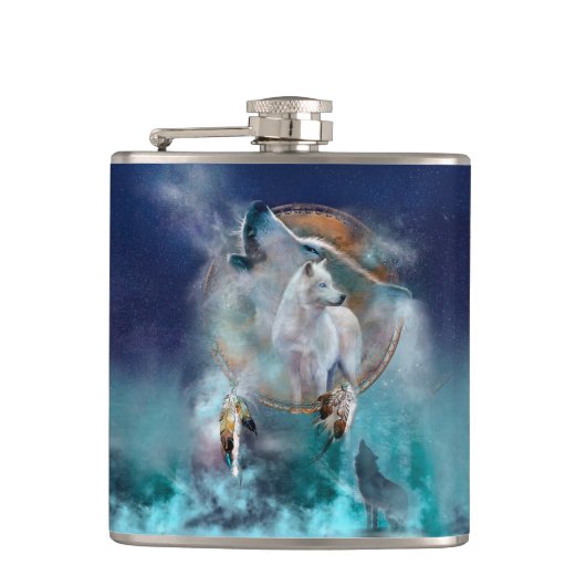 インディアン·ドリームキャッチャーと部族の頭狼 フラスク (正面)