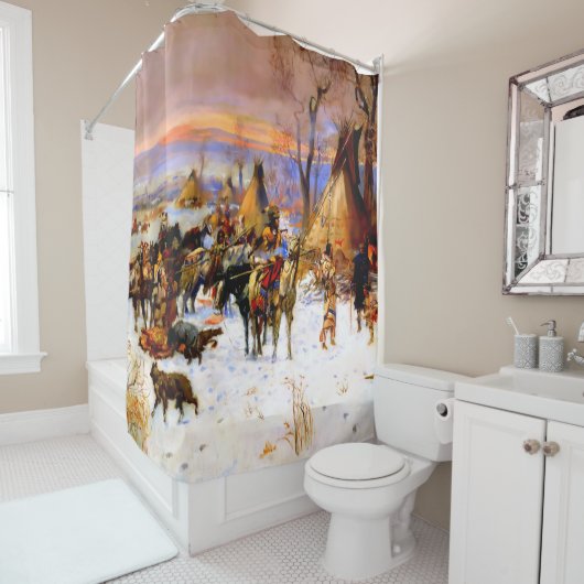 「インディアン・ハンターズ・リターン」チャールズ・M・ラッセル著 シャワーカーテン (インサイチュ)