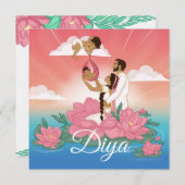 インディアン/ヒンドゥー教の赤ん坊の女の子の誕生の発表 招待状 (正面/裏面)