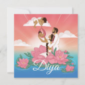 インディアン/ヒンドゥー教の赤ん坊の女の子の誕生の発表 招待状 (正面)