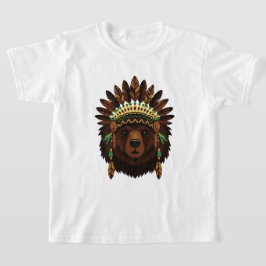 インディアン+ヘッドドレス姿の熊 Tシャツ