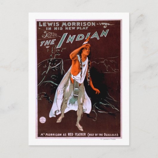 "インディアン" – レッドフェザー、チーフ ポストカード (正面)