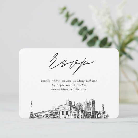 インディア結婚ナポリスのミニマルなスケッチRSVP エンクロージャーカード (スタンド正面)