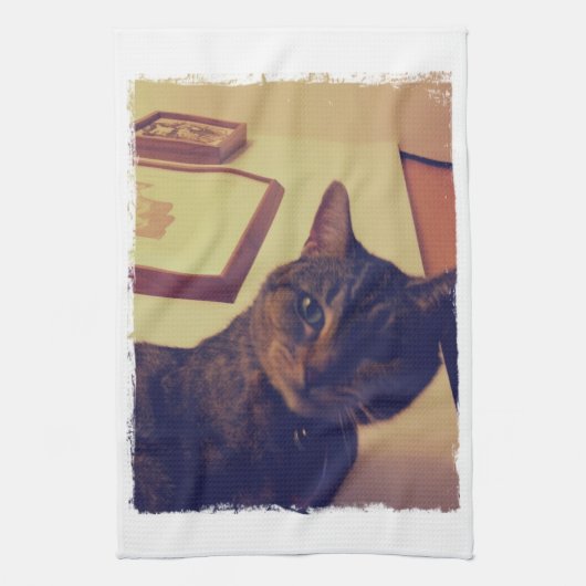 インディゴおもしろい顔 キッチンタオル (縦)