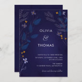 インディゴお洒落ハニーイラストレーションフローラ結婚ーズ 招待状 (正面/裏面)