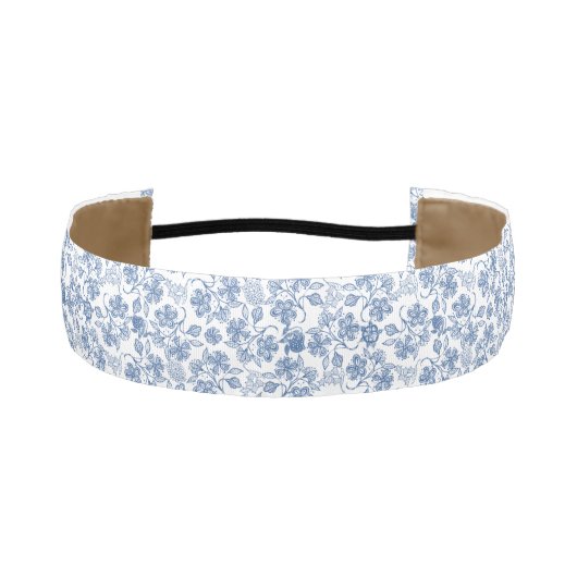 インディゴかわいらしブルーエスニックフローラプリント アスレチックヘッドバンド (正面)